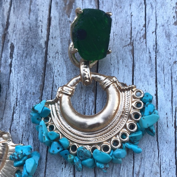 FREE when bundled! Boho Turquoise Gold Statement Earrings! - Picture 4 of 4